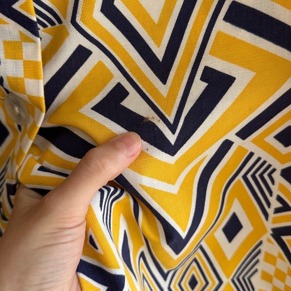 Jolida Vintage Geometric Button Front Dress, Yellow/Blue/White, Size Large - Picture 5 of 16